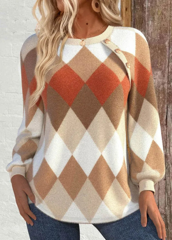 Leah | Checkered Button-Front Knit Sweater