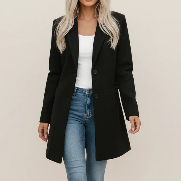 Julia | Brushed Woven Longline Blazer, Notch-Lapel Coat Jacket