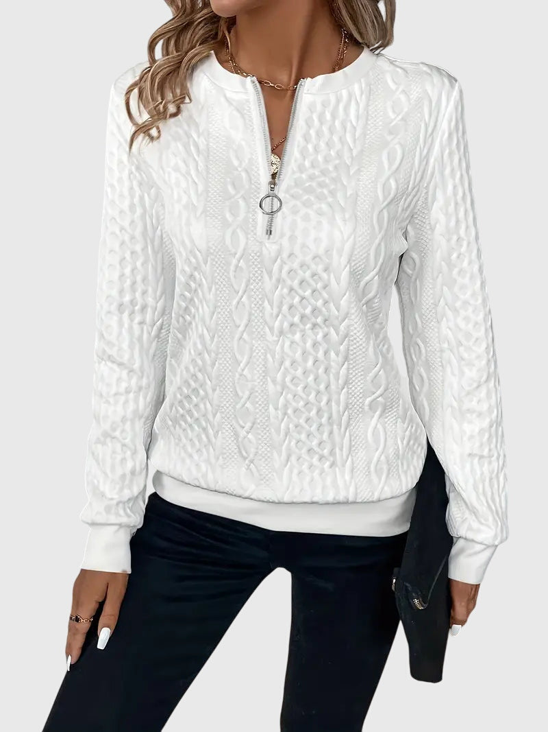 Zip-Neck Knit Pullover Sweater