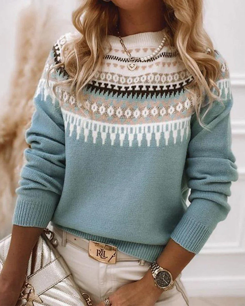 Freya | Nordic-Pattern Crewneck Sweater, Soft Knit Pullover