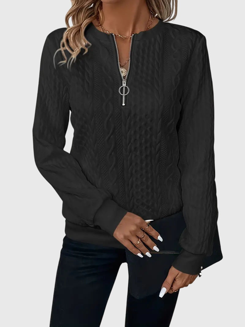 Zip-Neck Knit Pullover Sweater
