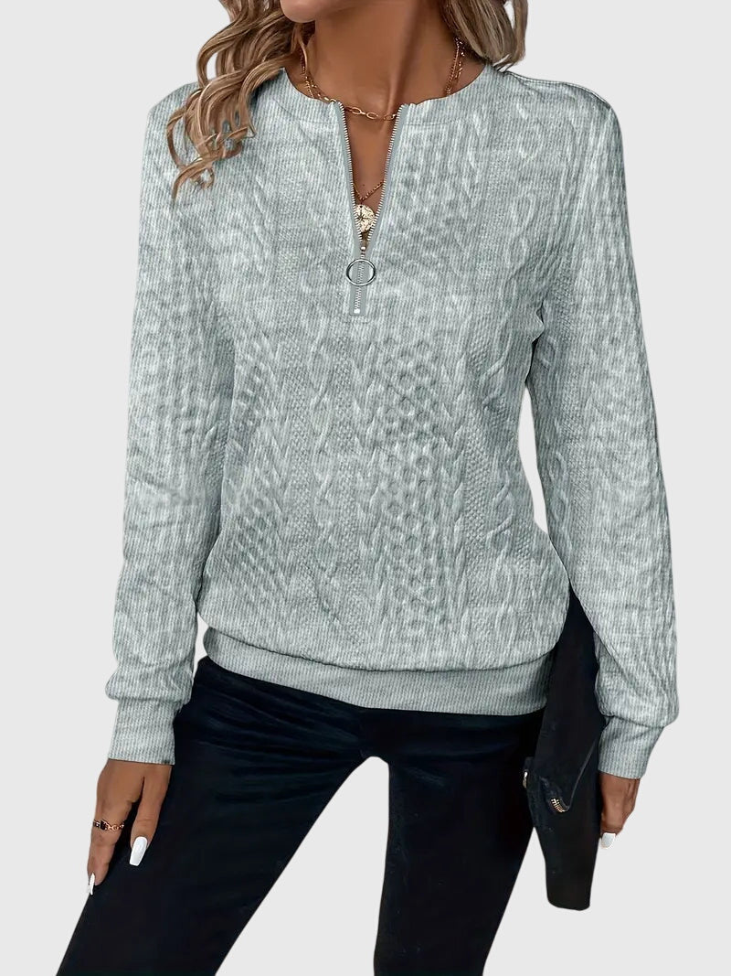 Zip-Neck Knit Pullover Sweater
