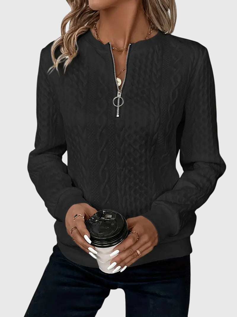 Zip-Neck Knit Pullover Sweater