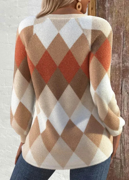 Checkered Button Knit Sweater
