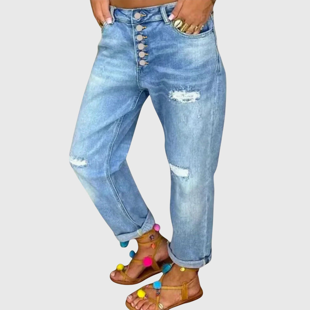 Blue Straight-Leg Denim Jeans
