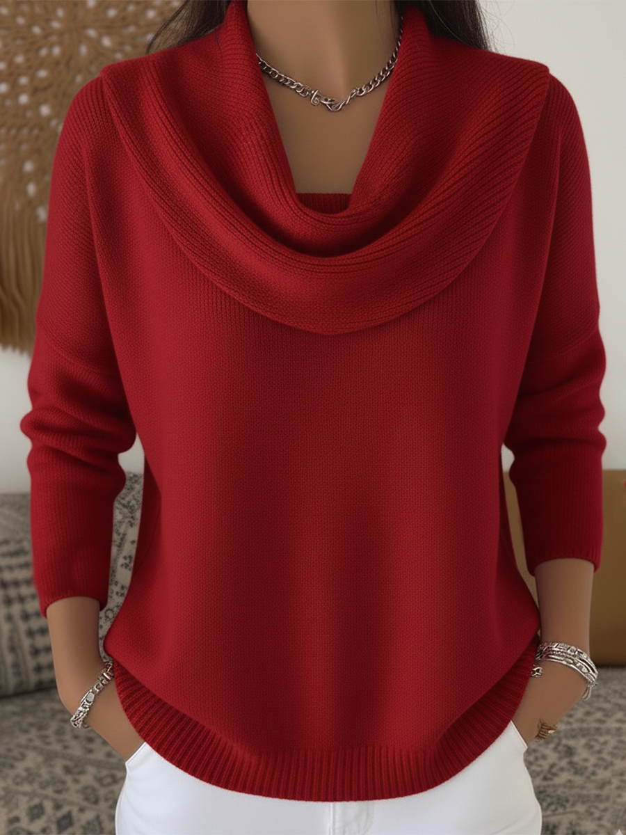 Grace | Draped Cowl-Neck Knit Sweater, Relaxed Long-Sleeve Pullover