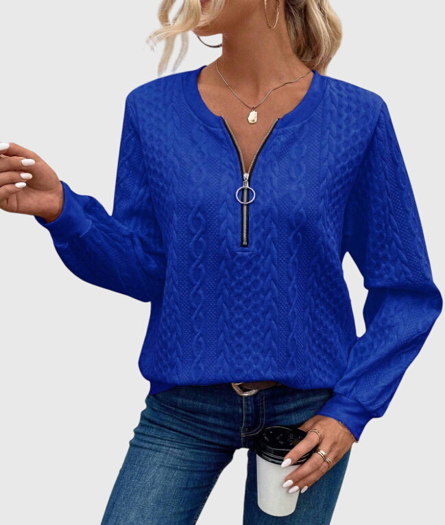 Zip-Neck Knit Pullover Sweater