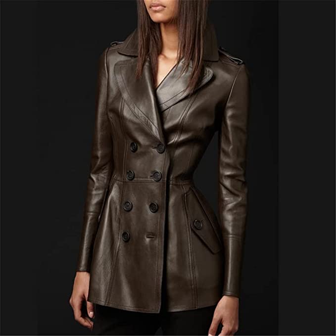 June | Double-Breasted Faux-Leather Coat, Nipped-Waist Jacket