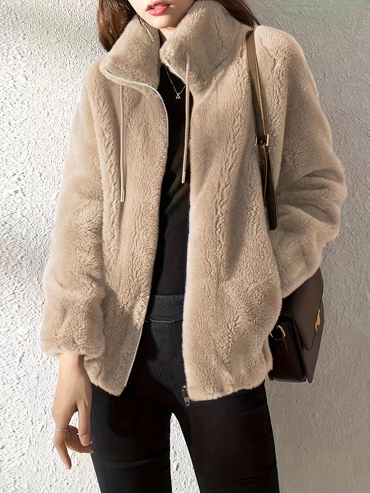 Violet | Plush Faux-Fur Zip Jacket, Funnel-Collar Bomber