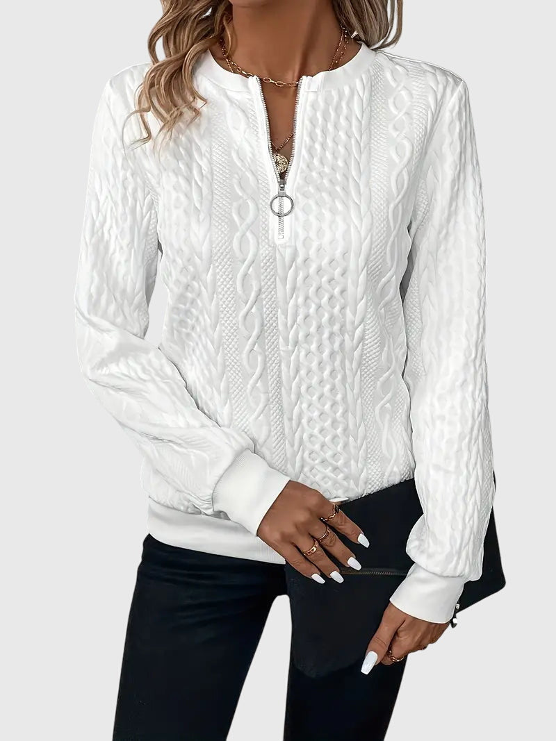 Zip-Neck Knit Pullover Sweater