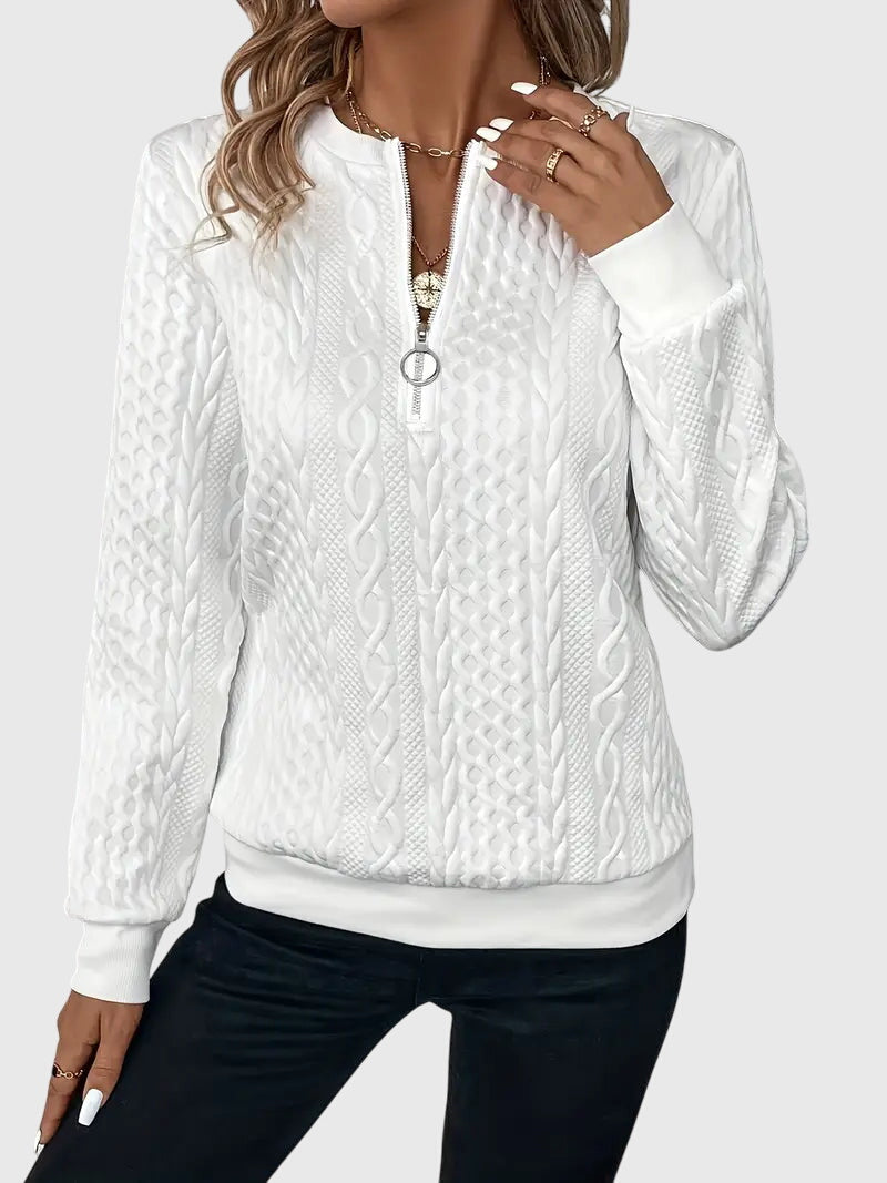 Zip-Neck Knit Pullover Sweater
