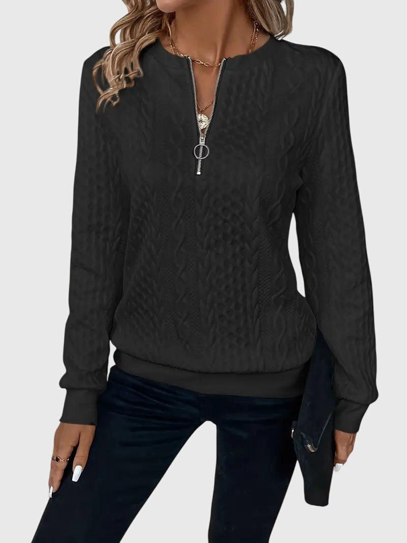 Zip-Neck Knit Pullover Sweater