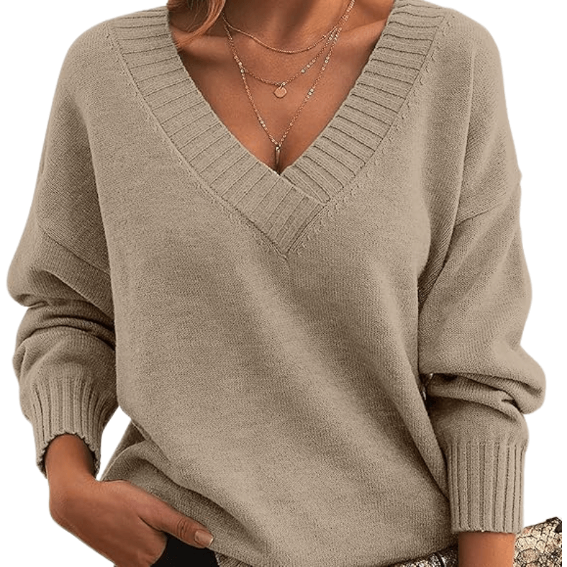 Hazel | Soft-Knit Deep V-Neck Sweater, Slouchy Oversized Pullover
