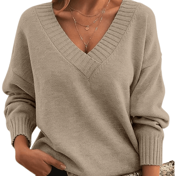 Hazel | Soft-Knit Deep V-Neck Sweater, Slouchy Oversized Pullover