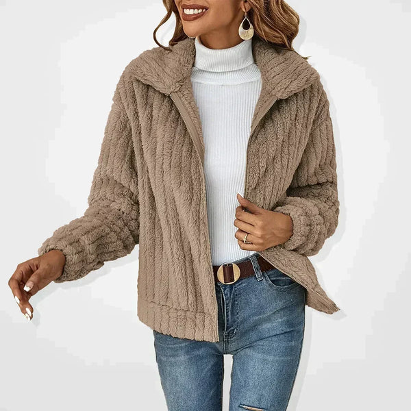 Sylvie | Plush Fleece Open-Front Jacket, Lapel-Collar Cardigan