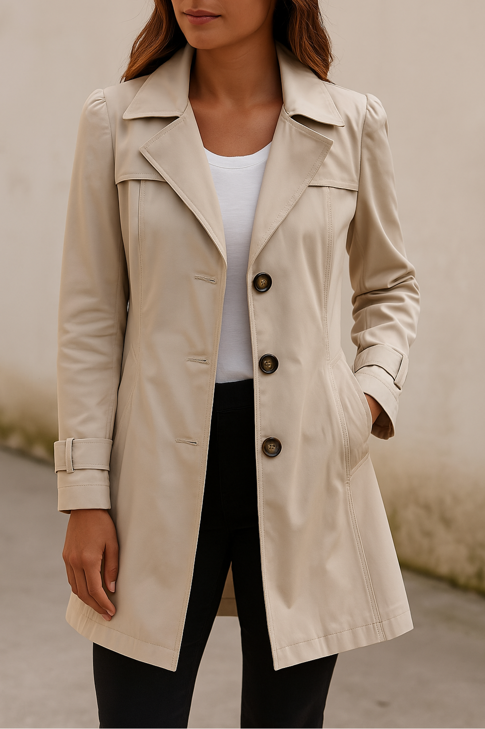 Emma | Single-Breasted Longline Trench Coat, Notch-Lapel Jacket