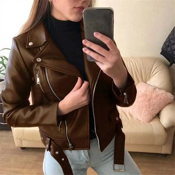 Callie | Relaxed Faux-Leather Collared Jacket