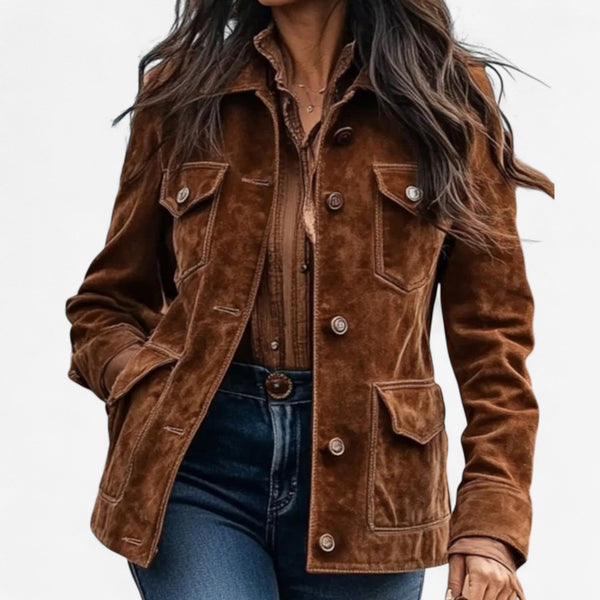 Willa | Brown Button-Front Woven Fall Jacket