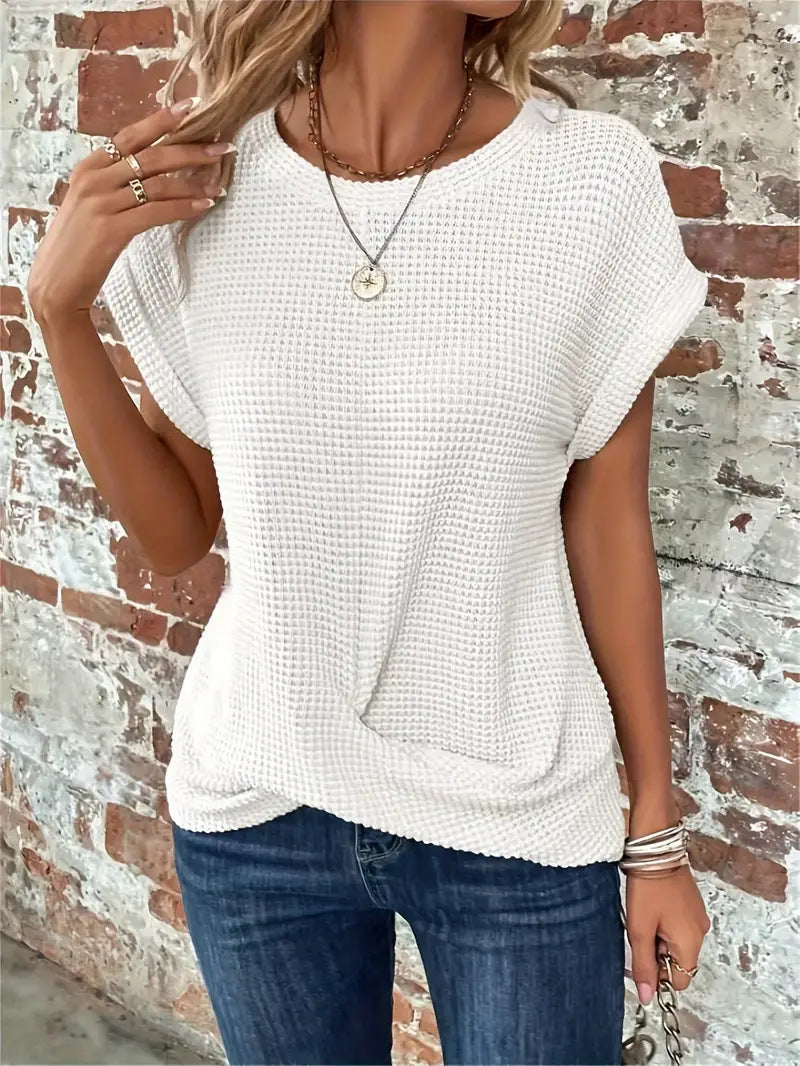 Ada | Oversized Waffle-Knit Top, Short-Sleeve Twist Hem