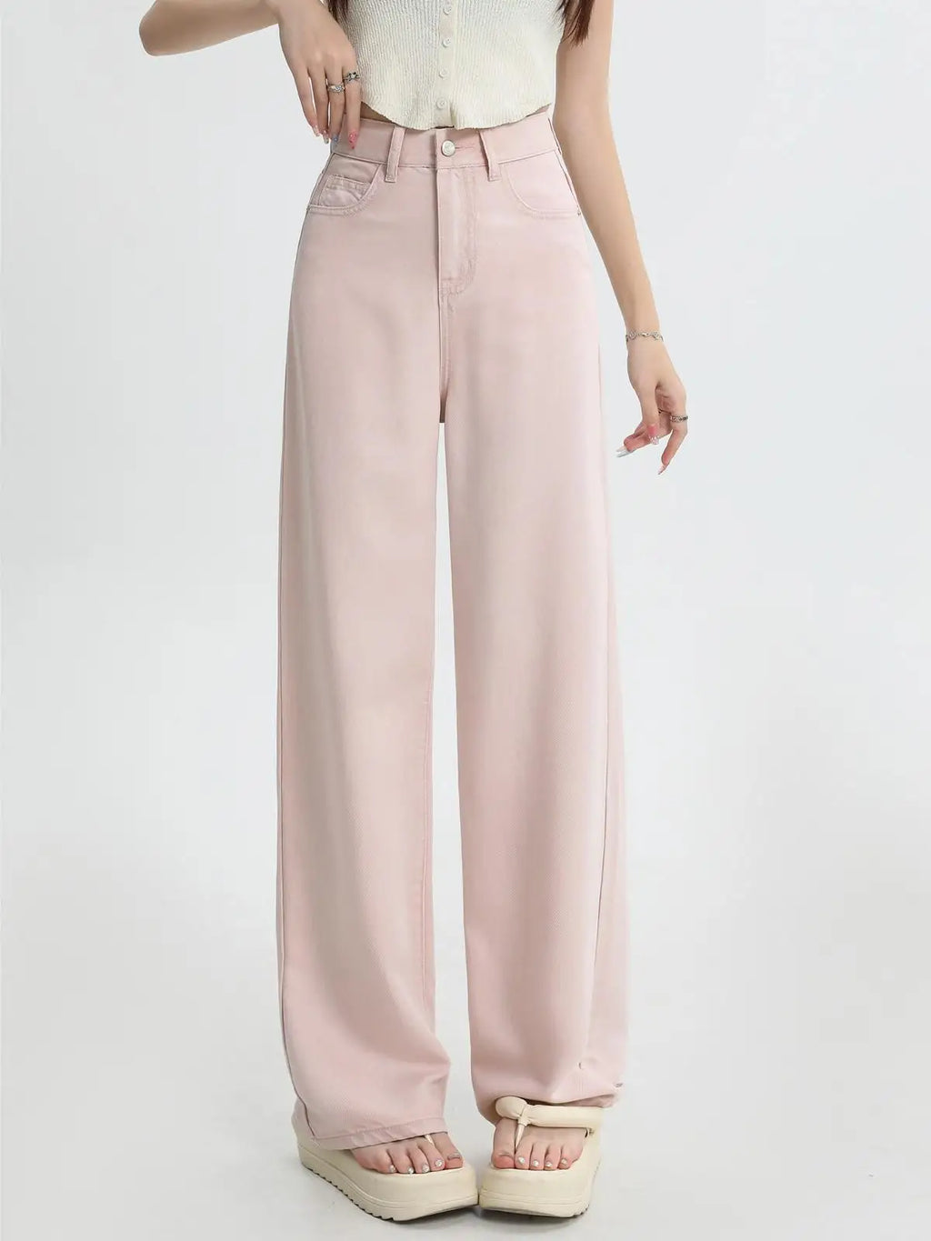 Pink Straight-Leg Denim Jeans