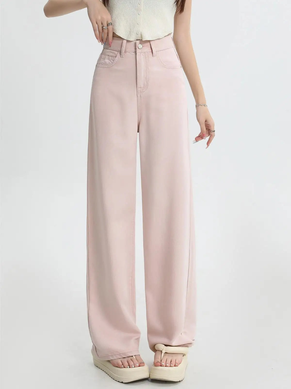 Pink Straight-Leg Denim Jeans