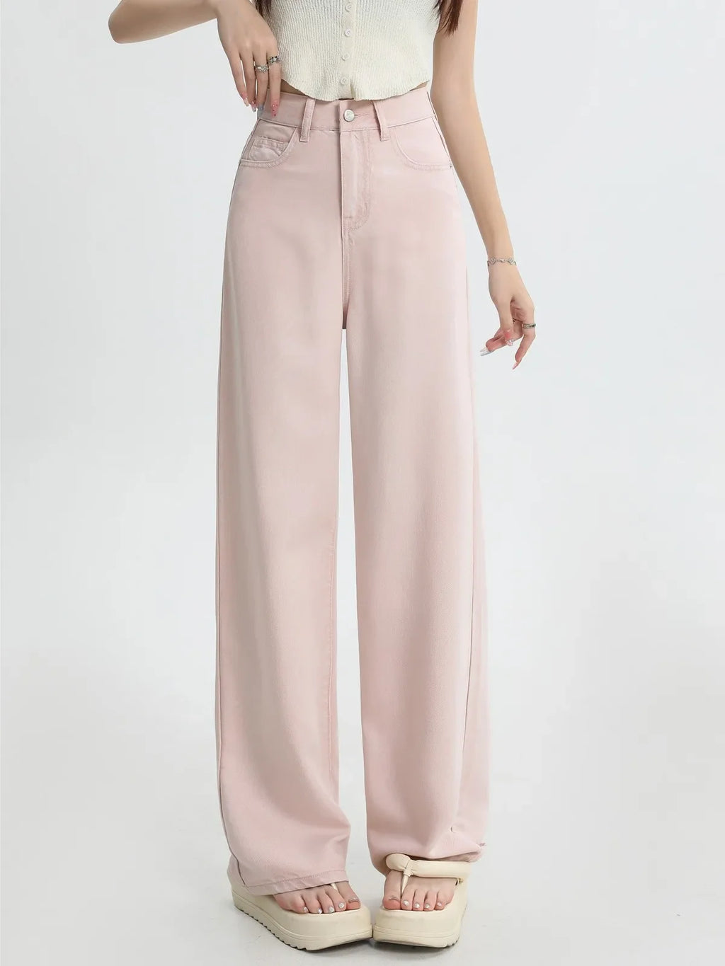 Pink Straight-Leg Denim Jeans