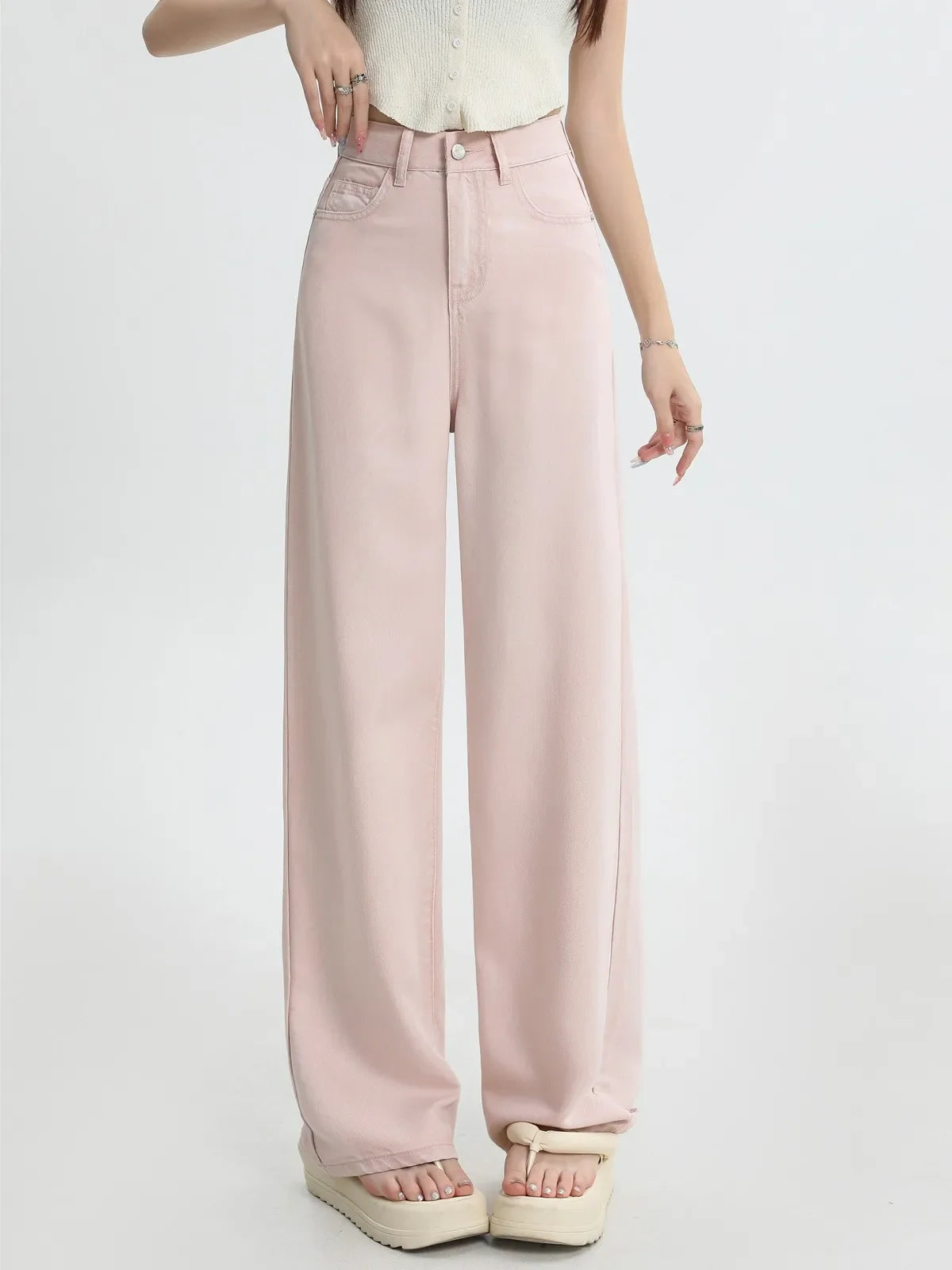 Pink Straight-Leg Denim Jeans