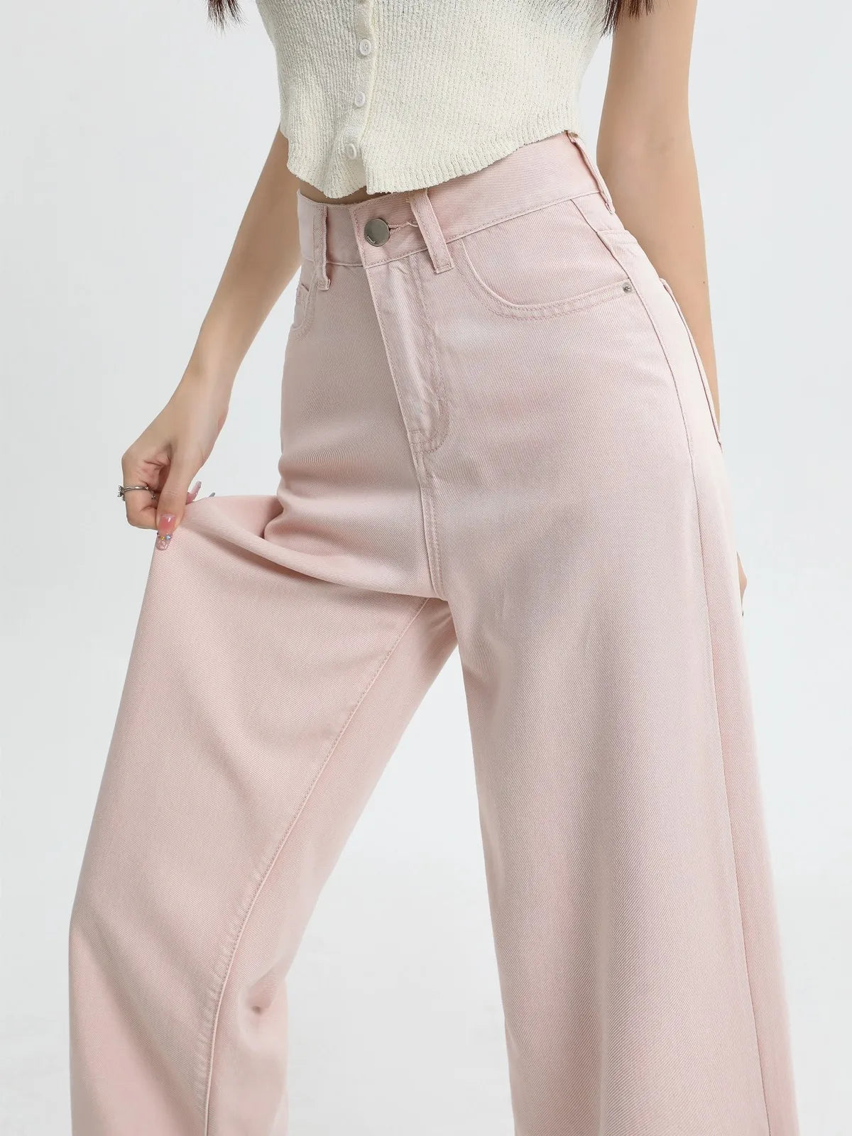 Pink Straight-Leg Denim Jeans