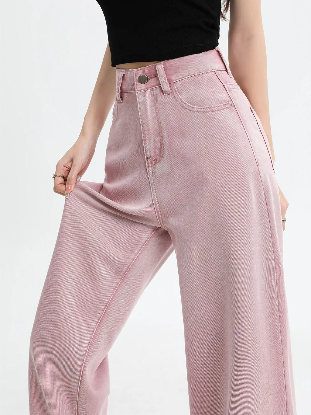Pink Straight-Leg Denim Jeans