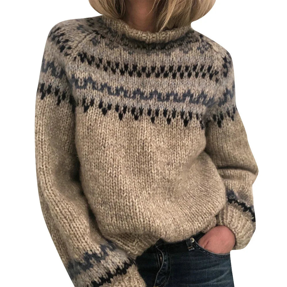 Patterned Knit Turtleneck Sweater