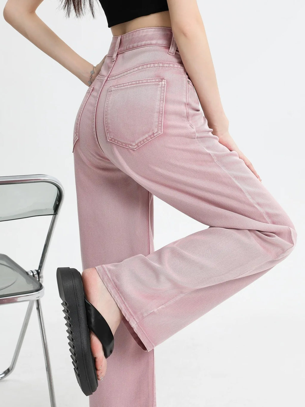 Pink Straight-Leg Denim Jeans