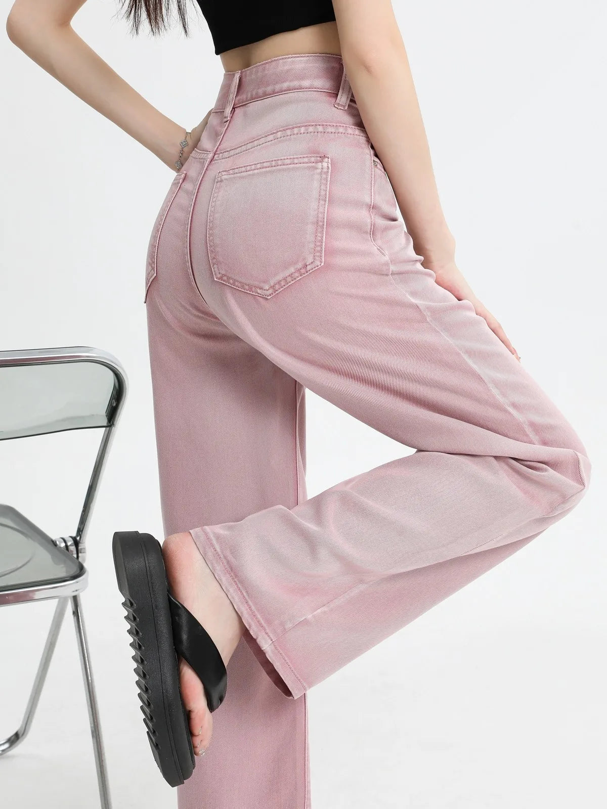 Pink Straight-Leg Denim Jeans