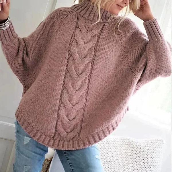 Elsie | Chunky Cable-Knit Mock-Neck Sweater, Batwing Pullover