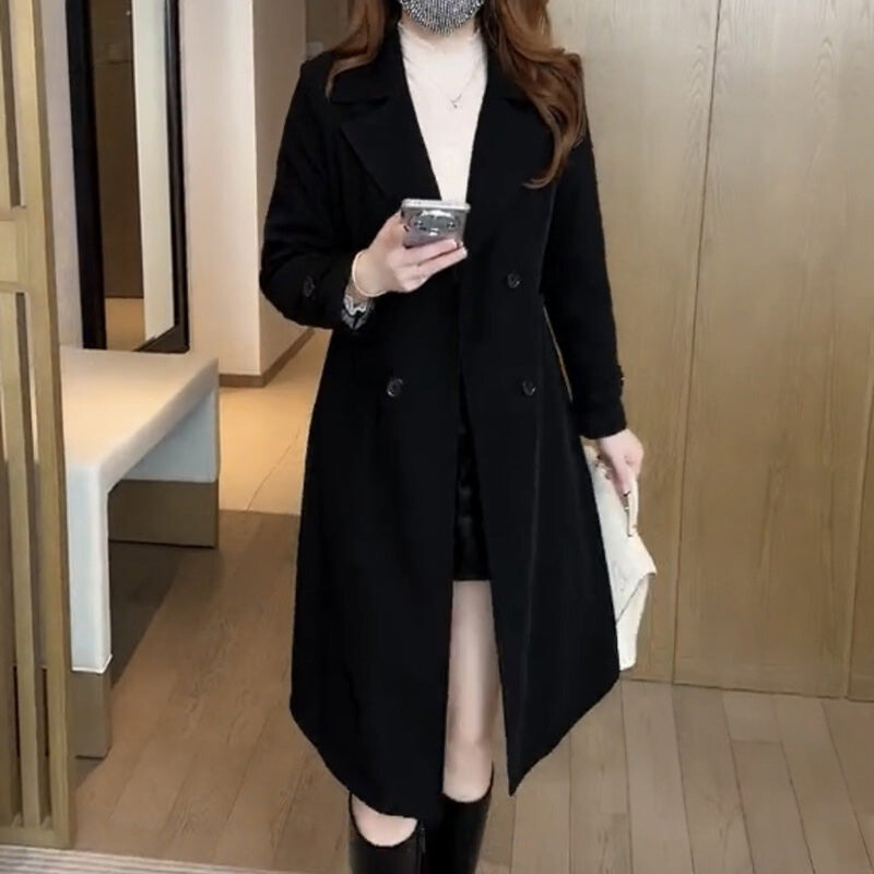 Rose | Double-Breasted Brushed Coat, Longline Back-Belt Trench