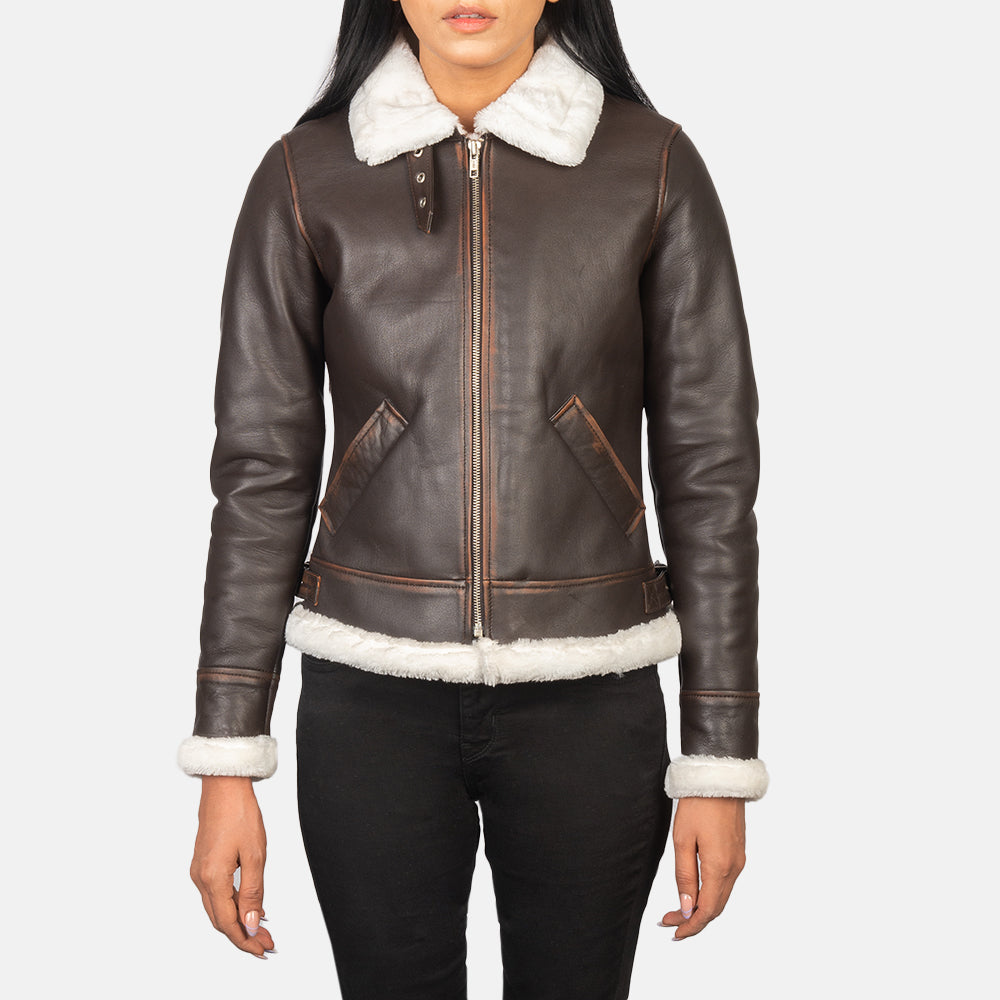 Audrey | Smooth Faux-Leather Aviator Jacket, Faux-Shearling Trim