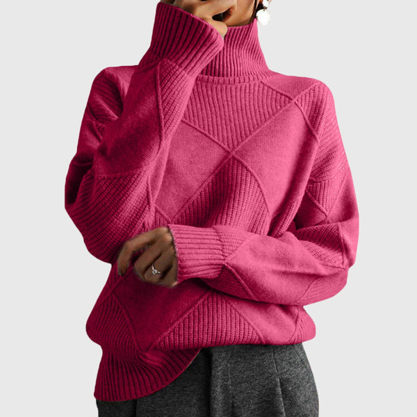 Matilda | Diamond-Cable Chunky Knit Funnel-Neck Sweater, Oversized Pullover