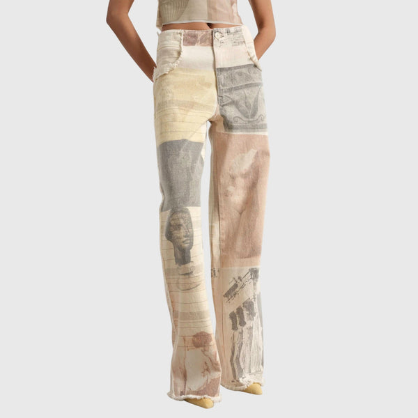Faye | Beige Baggy Wide-Leg Denim Jeans