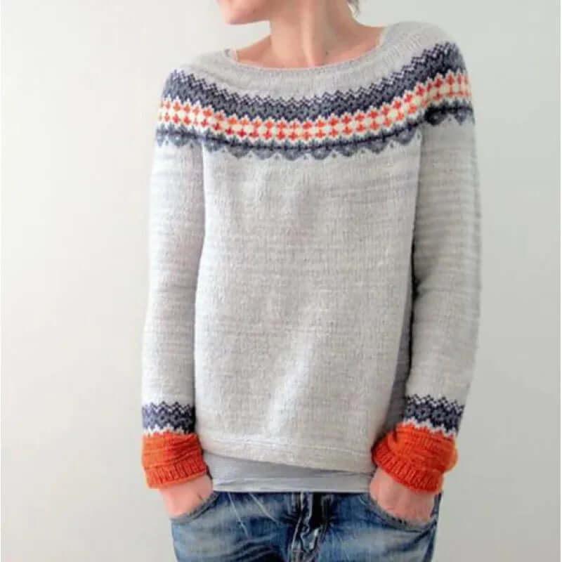 Faye | Fair-Isle Yoke Sweater, Soft Brushed Knit Pullover