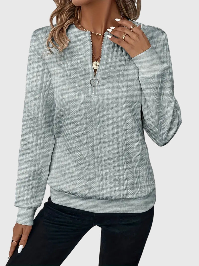 Zip-Neck Knit Pullover Sweater
