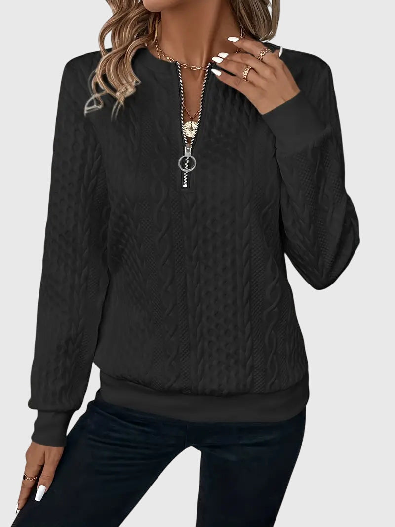 Zip-Neck Knit Pullover Sweater