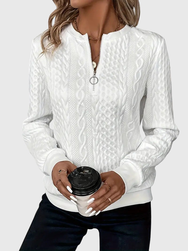 Zip-Neck Knit Pullover Sweater