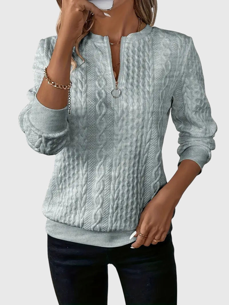 Zip-Neck Knit Pullover Sweater