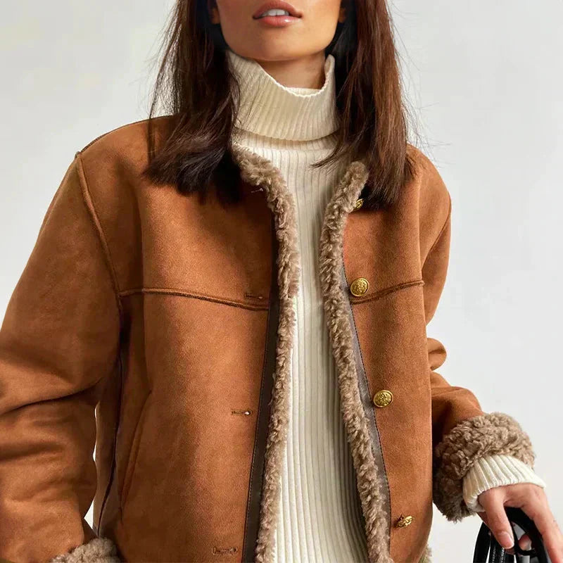 Brown Faux-Leather Biker Jacket
