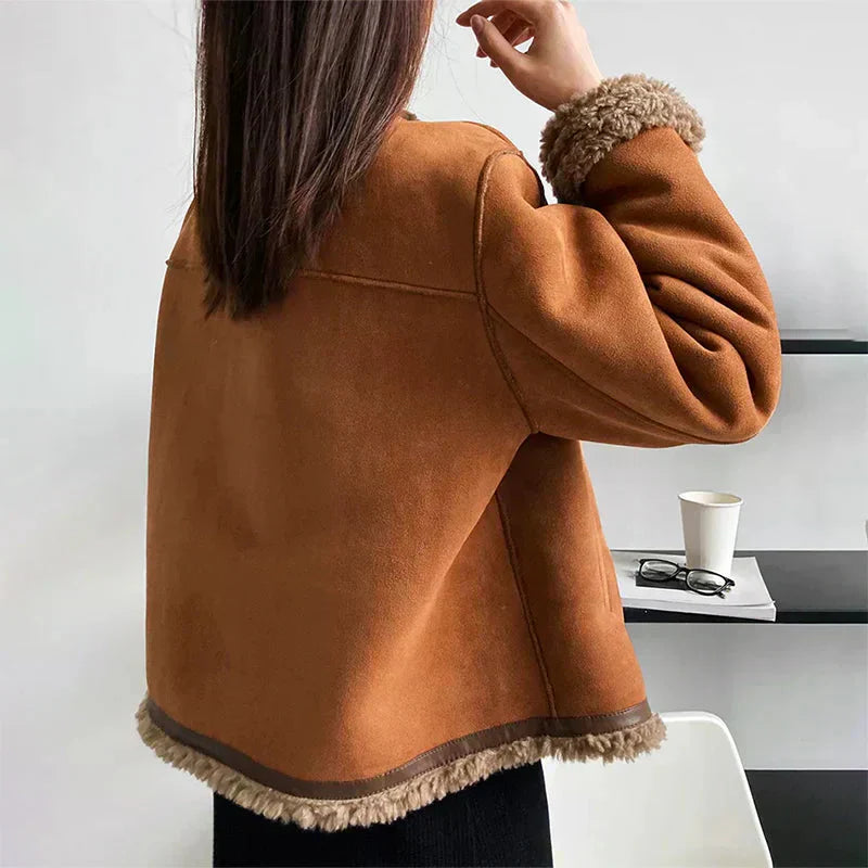 Brown Faux-Leather Biker Jacket