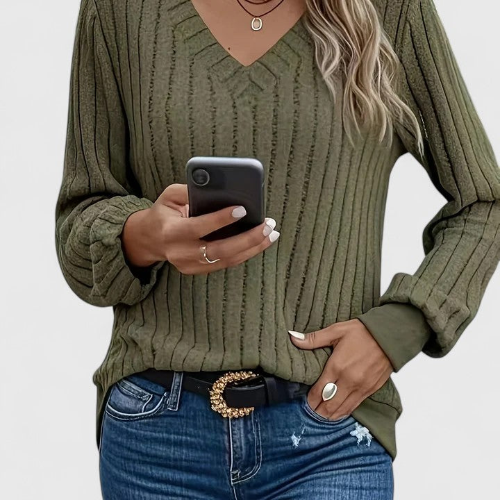 Naomi | V-Neck Ribbed Knit Sweater, Slim Everyday Pullover