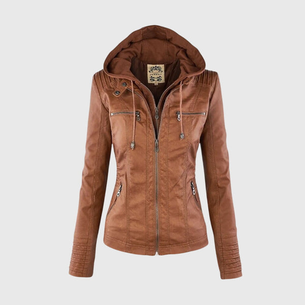 Laura | Hooded Faux-Leather Moto Jacket