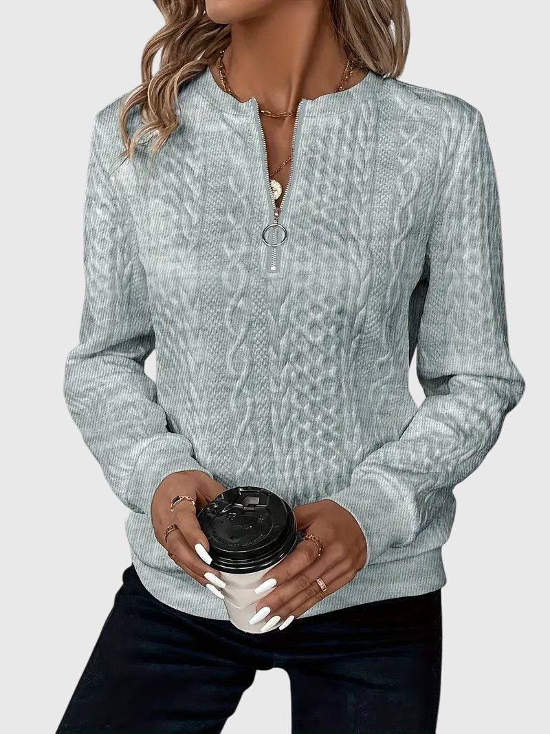 Zip-Neck Knit Pullover Sweater