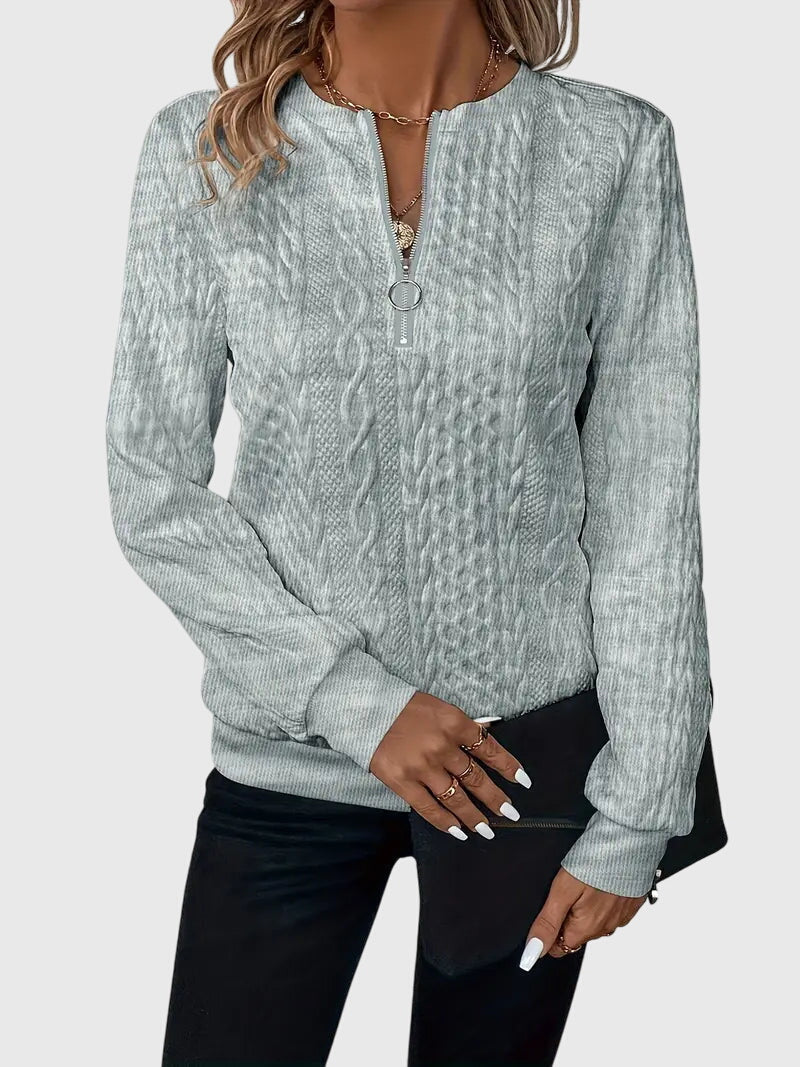 Zip-Neck Knit Pullover Sweater