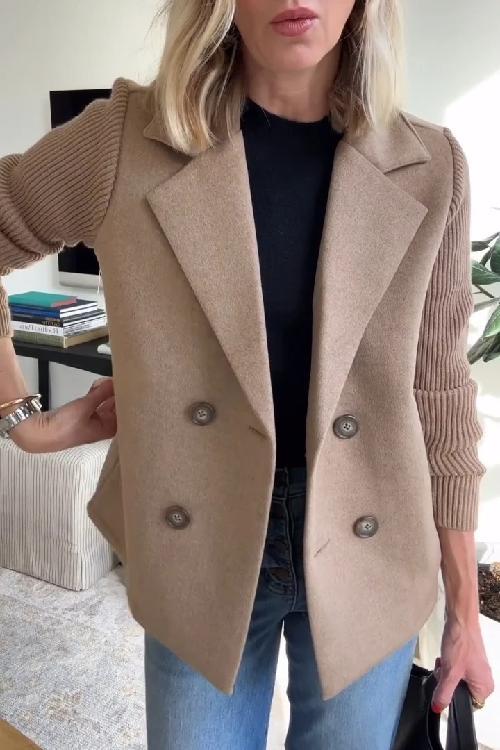 Ruby | Double-Breasted Blazer with Knit Sleeves, Brushed Jacket