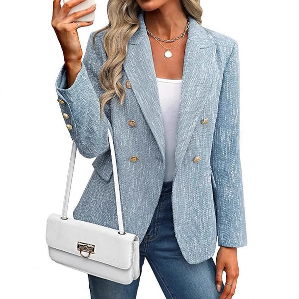 Josephine | Double-Breasted Tweed Blazer, Hip-Length Gold-Button Jacket